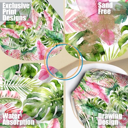 2 In1 Beach Towel Backpack - Tropical Leaves Beach Blanket Convertible Towel for Travel Picnic - color: Tropical Leaves Multi