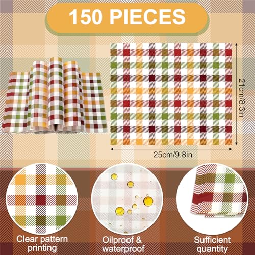 JarThenaAMCS 150Pcs Fall Wax Paper Autumn Buffalo Plaid Deli Paper Colorful Checkered Sandwich Wrap Tissue Waterproof Oil-Proof Picnic Liners for Thanksgiving Party Kitchen Supplies - color: Fall Plaid