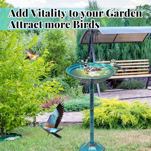 Metal Bird Bath for Outside, Freestanding Garden Metal Birdbaths with Stable Upgrades Stake, Easy to Clean Birdfeeder for Outdoors Garden Yard Lawn Decor(Blue) - color: Blue