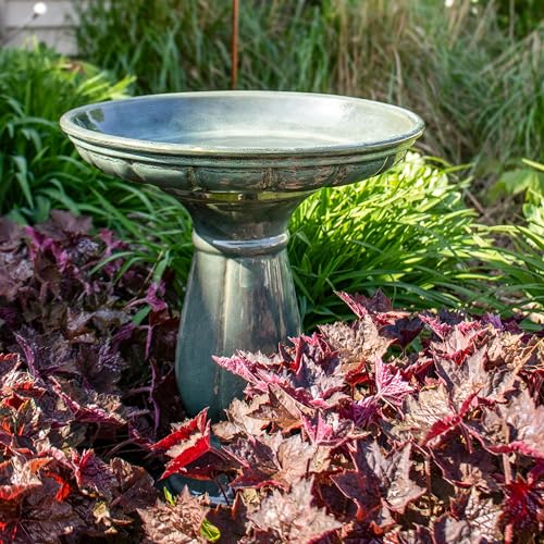 Sunnydaze Ceramic Bird Bath for Outdoors, 18” H, Green Mist | UV-Resistant, Glazed Finish, Pedestal Bird Bath Holds Up to 10 Cups of Water, Easy Assembly, Sturdy Bird Bath for Outside - style: Green Mist Glaze