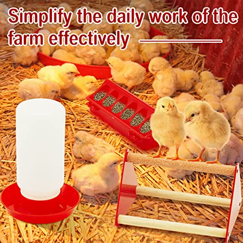 Patelai 4 Pcs Chick Feeder and Waterer Kit Feeding Supplies with Mini Perch Chicken Starter Kit for Coop and Brooder for Small Poultry Ducks Quail