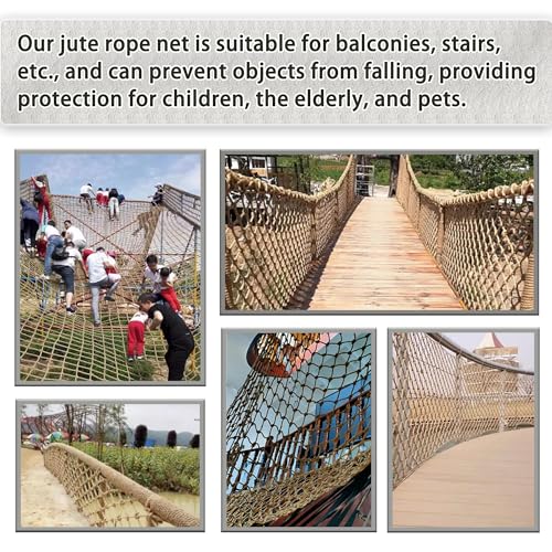 Jute Hemp Rope Nets for Safety and Decoration: Indoor & Outdoor Use, Kids' Climbing, and Versatile Protection (3ft x 12ft) - size: 3ft x 12ft