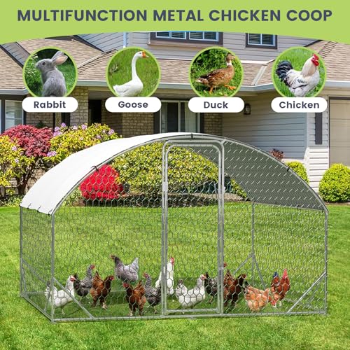 GarveeLife Large Metal Chicken Coop, Dome Shape Chicken Coop with Upgrade Tri-Supporting, Large Chicken Run with Waterproof and Anti-UV Cover (6.6 ft L x 9.8 ft W x 6.6 ft H) - size: 118.1"L x 78.7"W x 78.4"H