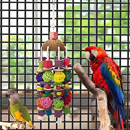 EBaokuup Large Bird Parrot Toys, Multicolored Wooden Blocks Bird Chewing Toy Parrot Cage Bite Toy for Macaws Cokatoos African Grey and Large Medium Parrot Birds