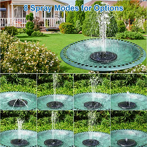 3.5W Solar Fountain with 2000mAh Battery - Work On Cloudy Days - Upgrade Glass Panel Solar Bird Bath Fountain, Hummingbird Water Feature Pump with 7 Nozzles, 4 Fixed Pipes for Garden, Pool - color: Black