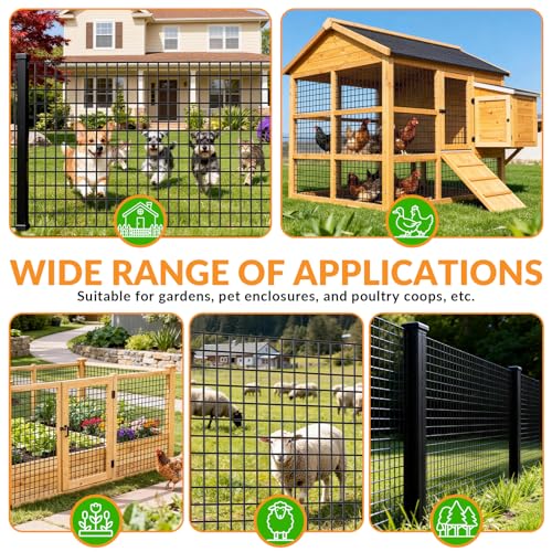 Welded Wire Fence, 24 Inch x 100 Foot Black PVC Coated Wire Mesh, 2 Inch x 3 Inch 16GA Garden Border Fencing Roll Vinyl Coating Metal Wire Mesh for Yard Vegetable Plant Protection Poultry Netting - size: 24X100ft