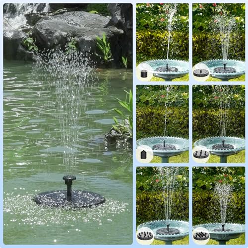 Solar Fountain, 1.5W Solar Bird Bath Fountains Pump Floating Solar Powered Water Fountain with 6 Nozzles and Fixer, Solar Fountain for Bird Bath, Outdoors, Garden, Pond, Pool - color: Black-1.5w