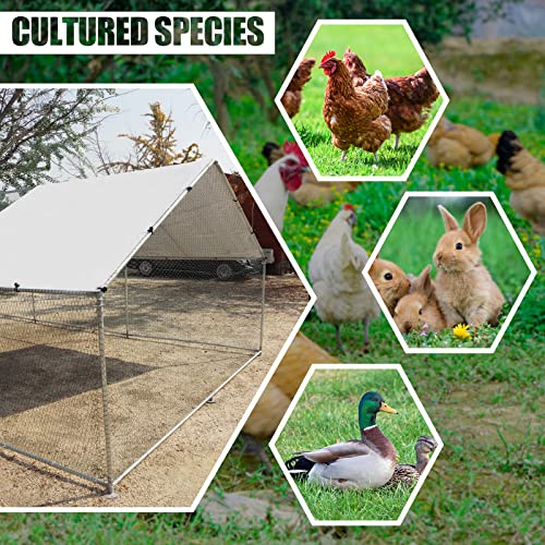 NUGRIART Large Metal Chicken Coop Walk-in Poultry Cage Hen Duck Run House with Waterproof & Anti-UV Cover Galvanized Rabbits Habitat Spire Shaped Cage for Outdoor Yard Farm Use - size: 6.56' L x 9.8' W x 6.56' H