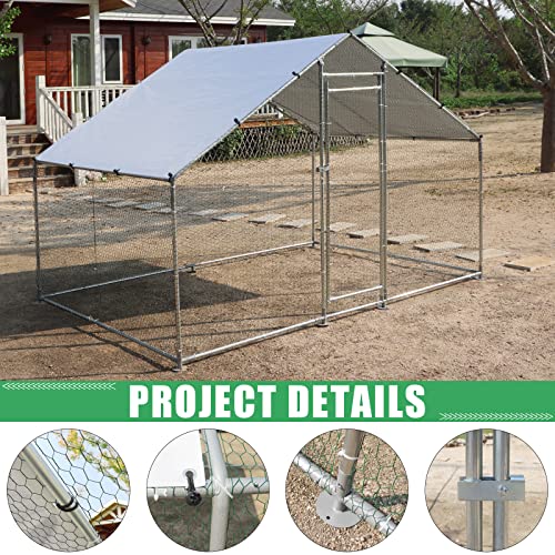 NUGRIART Large Metal Chicken Coop Walk-in Poultry Cage Hen Duck Run House with Waterproof & Anti-UV Cover Galvanized Rabbits Habitat Spire Shaped Cage for Outdoor Yard Farm Use - size: 6.56' L x 9.8' W x 6.56' H