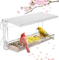 Window Bird Feeder for Outdoors with Large Feeding Trays, Clear Window Mounted Bird House with Strong Suction Cups, Weatherproof Watching Station for Garden