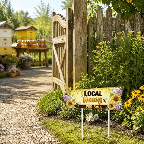Rngmsi Local Honey for Sale Yard Signs, 3PCS Double Sided Local Honey Horizontal Sign with 6 Stakes, Waterproof Plastic Mark for Yard Business Indoor Outdoor Supplies Home Decor 16 X 6 Inch - color: Local Honey