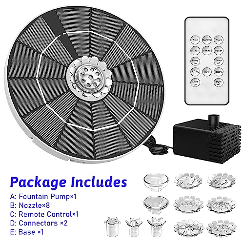 AISITIN 3.5W Solar Fountain Remote Control, LED Colorful & 3000mAh Battery | Solar Fountain Pump with Bracket and 8 Nozzles, Solar Water Fountain for Bird Bath, Garden, Pond and Outdoor