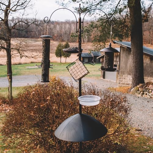 Backyard Expressions 90" Bird Feeding Station for Outdoors, Heavy Duty Bird Feeder Pole with Squirrel Baffle, Shepherd Hooks, Suet Cage, Water Bowl & Tray, Multi Hook Bird Feeder Stand for Yard Garden