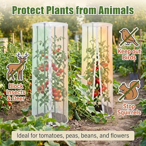 2PCS Round Strawberry and Tomato Trellis Garden Bird Netting | 59 × 18 inches Insect and Bird Barrier, With Zipper and Drawstring, for Protecting Vegetables, Fruits, and Flowers