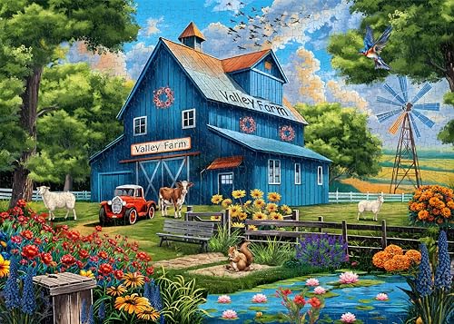 Farm Puzzles for Adults 1000 Pieces, Country Life Nature Landscape Puzzle Features Flower Bird Cow, Barn Puzzles Scenic, Challenging Jigsaw Puzzles - style: Farm Puzzles