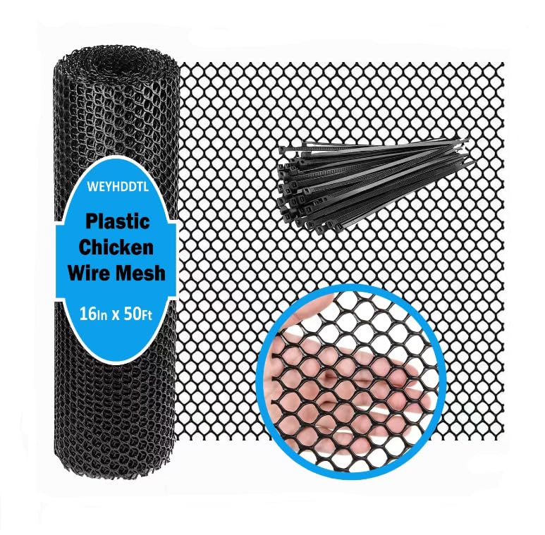 Plastic Chicken Wire Mesh - 16 in x 50 ft Black,Comes with 30 Twist Ties, Plastic Wire Mesh Fence for Dogs, Cats & Poultry - Garden Netting & Animal Barrier, Balcony Netting for Pets - WEYHDDTL - size: 16Inchx50Ft(0.3"Opening)