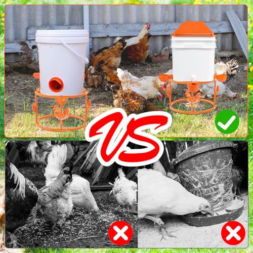 2pc Metal Stand for Chicken Poultry Feeder Waterer Orange | Sturdy Rustproof Iron Construction, Cute Chicken Ornament, Suitable for Chicken Coop Cat Dog Bowl Indoor & Outdoor Use - color: Orange 2pc