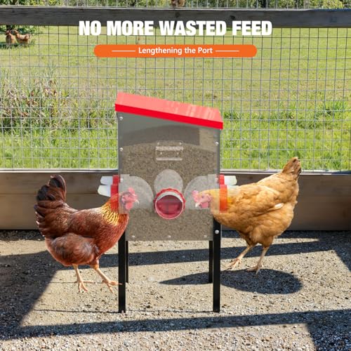 Chicken Feeders,30 lb Capacity 6 Port Automatic Chicken Feeder, Metal Chick Feeder with Locking Lid and Legs, Chicken Feeder for Chickens, Ducks, Geese - size: 6 Ports (2+2+2)