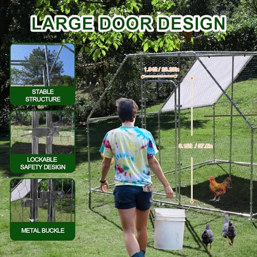 Large Metal Chicken Coop 9.8 x 9.8 x 6.6 ft Walk in Chicken Runs for Yard with Cover & Perch, Chicken House for Duck Rabbit, Chicken Pen for Outdoor Backyard - size: 118.1"L x 118.1"W x 78.7"H