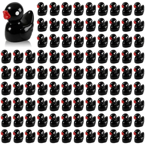 100 Pcs Mini Resin Ducks Tiny Ducks Miniature Duckies Bulk Figures for Garden Micro Landscape Home Prank Game Micro Landscape Aquarium Dollhouse Ornament DIY Handmade School (Black) - color: Black