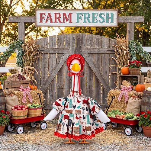 Abbylike Farmhouse Porch Goose Outfit 23 Inch Country style Porch Geese Clothes Costume with Hat for Cement or Plastic Duck Lawn Yard Patio Outdoor Summer Decoration - style: Farmhouse