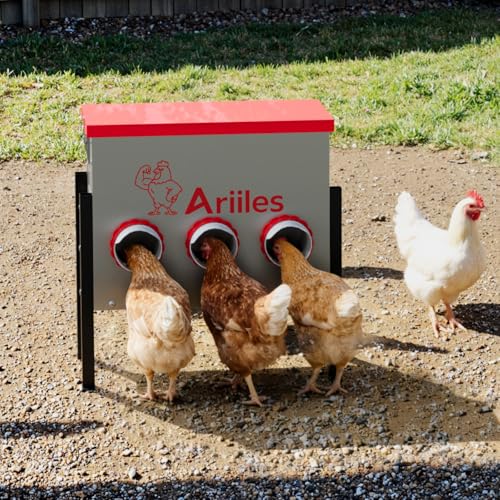Automatic Chicken Feeder, Metal Poultry Feeder, Chicken Feeders | 40LB Poultry Feeder With Stand & 6 Ports. Includes Bonus Vegetable Net, Feeder Sealant And Anchor Stakes For Chicken.