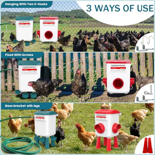 Float-Controlled Automatic Chicken Waterer & No Waste Feeder Kits - Chicken Coop Accessories, Poultry Waterer and Feeder, Two Buckets 3 Gallon/18-23 Pounds - color: Blue+Red