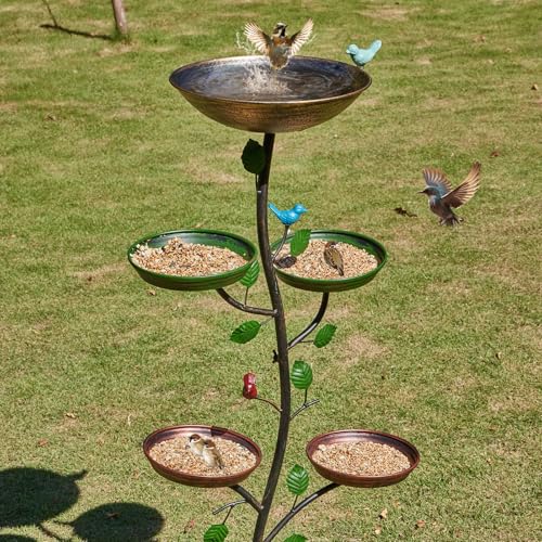 HLQMFHT Bird Bath for Outside,Metal Bird Baths with Metal Bird Feeder Trays | 44.5" H Metal Bird Bath,Bird Baths with 4 Metal Bird Feeder Trays, for Garden Yard Decor - color: multicolor-C