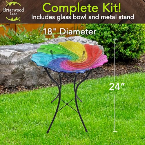 Briarwood Lane Spring Glass Rainbow Swirl Bird Bath Including Metal Stand For Spring Birdbath