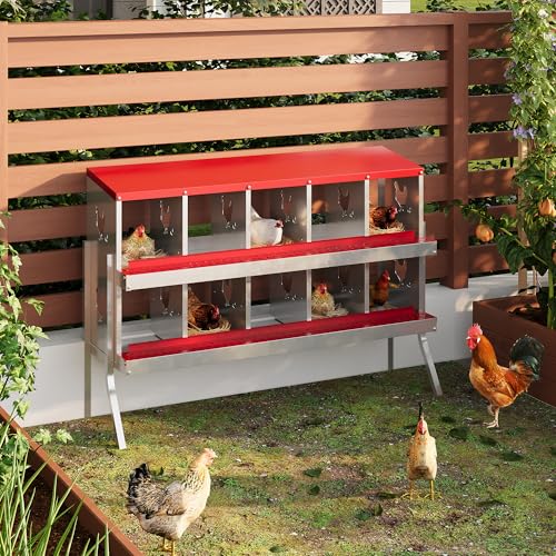 Chicken Nesting Boxes 10 Holes Galvanized Steel Rustproof Egg Laying Box with Egg Collection Systems, Hen Eggs Laying Box, Ventilated/Easy to Install, for Chicken House/Duck House/Hen - color: Red, size: 10 Holes with Legs