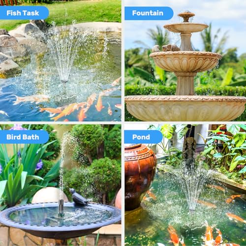 Antfraer Solar Fountain Pump for Bird Bath 6.5W, Solar Water Pump with Dry-Run Protection, Solar Fountain with Double-Layer Nozzles & 5FT PVC Tubing for Small Pond Bird Bath Waterfall DIY - size: 6.5W