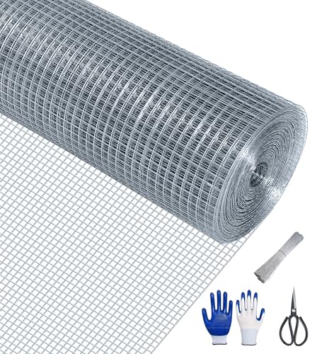 Hardware Cloth 1/2 Inch, 19GA Hot Dip Galvanized Chicken Wire Fencing Mesh | 16in×100ft Wire Mesh Rolls Welded Chicken Wire Fencing for Chicken Coop Barrier, Poultry Netting Cage Wire Fence - color: Silver(16in*100ft)