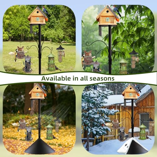 Bird Feeder Pole - 92 Inch Heavy Duty Birdhouse Stand with Squirrel Proof Baffle for Outdoor, Adjustable Bird Feeding Station with Multi Shepherds Hooks Mental Trays for Garden Attracting Wild Birds - color: Black