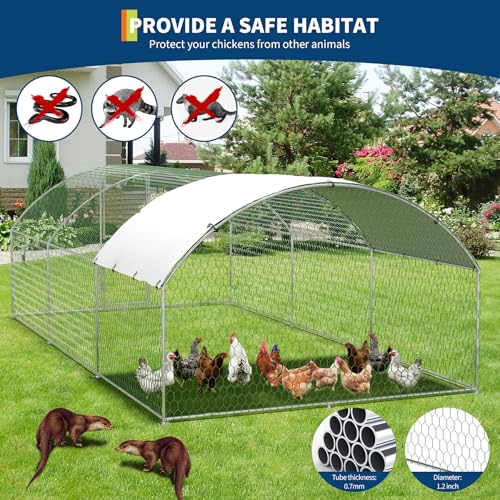 Large Walk-in Metal Chicken Coop for 30 Chickens,Heavy Duty Reinforced Wire Mesh Run with All-Weather Waterproof & Anti-UV Cover,Secure Lock - Outdoor Poultry Pen for Chickens,Ducks (Dome Roof) - size: large Dome Roof