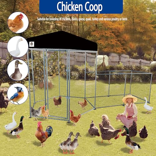 Hexagonal Metal Chicken coop with Cover for Yard, 12.5x6x7.5ft Large Chicken Run for 8 Chickens, Walk-in and Weatherproof Design Duck Pen, Thickened Black UV Protection Cover - size: 150.0"L x 90.0"W x 71.0"H