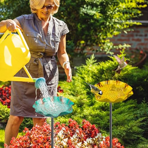 4PCS Hummingbird Bird Bath for Outside, Freestanding Metal Flower BirdBaths Bowl with Stake, Detachable Birdfeeder for Outdoor Yard Lawn Garden Decor (4PCS-Red-Yellow-Blue-Green) - style: 4PCS-Red-Yellow-Blue-Green