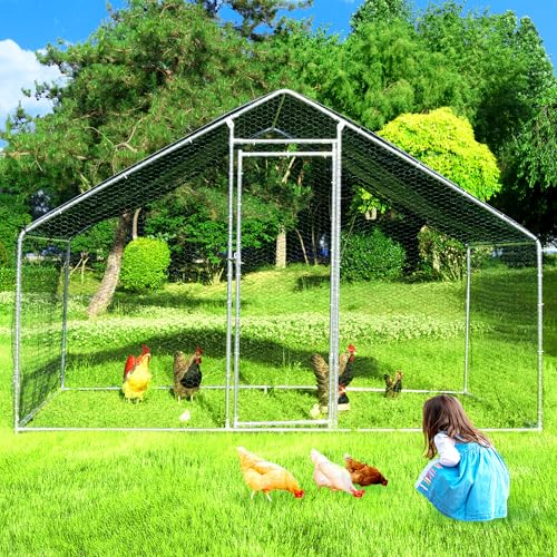 Large Chicken Coop Chicken Runs for Yard with Cover Outdoor Metal Pet Pens Poultry Cage Duck Rabbit House Backyard Use - size: 120.0"L x 76.8"W x 79.2"H
