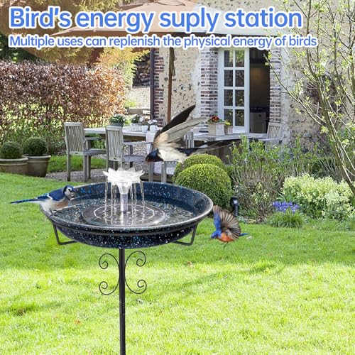 Yiabivo Solar Powered Bird Bath with Fountains for Hummingbirds,Stable Stylish Design with 5-Prong Base Stake Metal Bird Bath for Outside Yard Lawn Patio Garden(Blue) - color: White