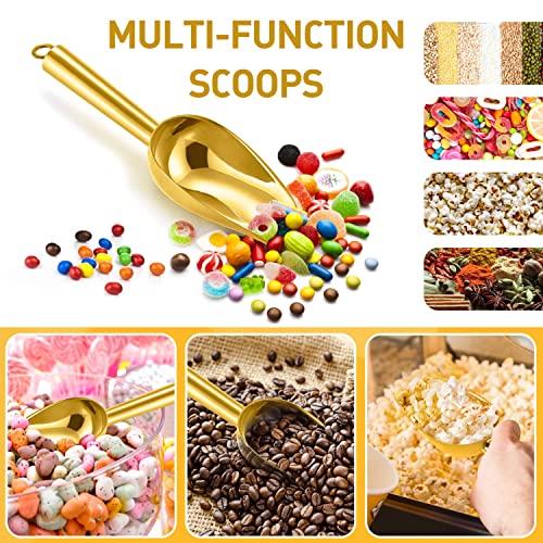 Herogo 3oz Mini ice Scoop Set of 2, Small Stainless Steel Scooper for Candy/Flour/Bean/Pet Food/ Ice Cube, Metal Utility Scoops for Kitchen Bar Party Wedding, Dishwasher Safe & Heavy Duty, Gold - color: Gold