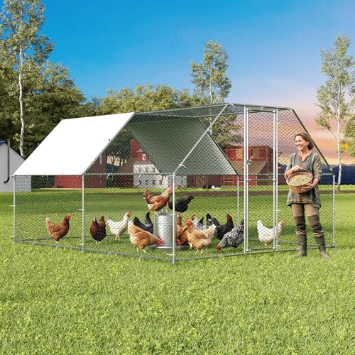 Garvee Large Metal Chicken Coop, Chicken Run for 10/20 Chickens, Outdoor Walk in Poultry Cage with Anti-UV Cover and Waterproof, 13.12 x 9.84 x 6.56 ft