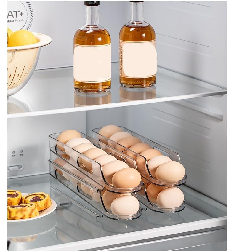 Egg Holder for Fridge,Stackable 1-4 Tiers Container,Auto Rolling Fridge Organizer for Refrigerator,Space-Saving Dispenser Holder,Refrigerator Egg Rack Transparent (4Packs)