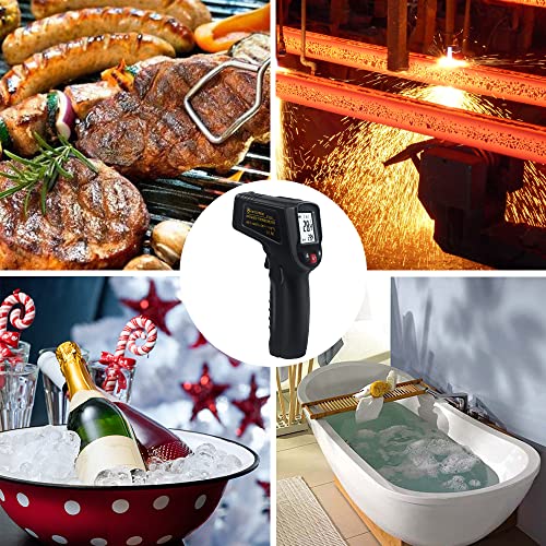 KETOTEK Infrared Thermometer Non Contact IR Digital Laser Temperature Gun -50℃～600℃ (-58℉～1112℉) Adjustable Emissivity Thermometer Gun for Cooking - color: Black