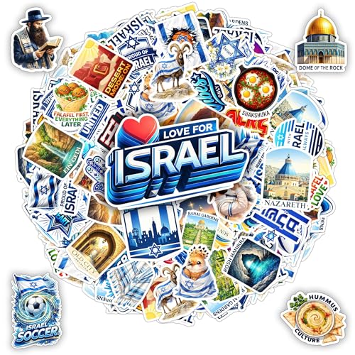 100 PCS Israel Travel Stickers Pack, Landmark Food Nature Flag | 9 Pre-cut Sheets, Vinyl Waterproof Sticker for Water Bottle Laptop Scrapbook Helmet, Gifts for Adults Teens Students - color: Israel Travel Sticker