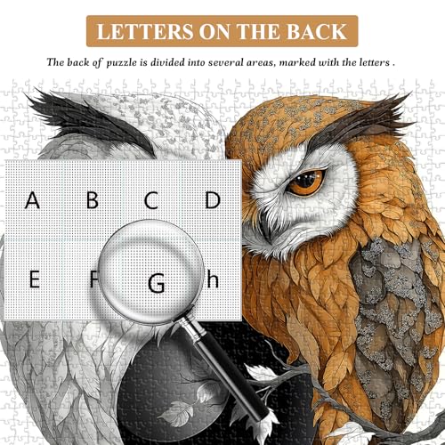 Yin Yang Owl Jigsaw Puzzle 1000 Pieces for Adults,Unique Bird Jigsaw Puzzle Features Dual Owl Balance, Black and White Animal Puzzle,Impossible Owl Home Wall Decor - style: PT-1018-Round Yin Yang Owl Puzzle