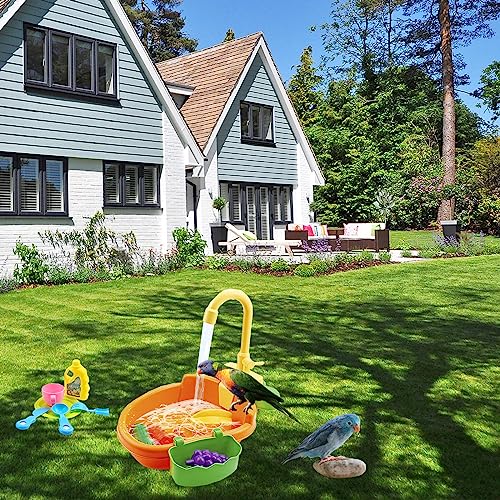 Parrot Bath Shower, Bird Bath for Cage, Automatic Bird Bathtub Pet Bath Pool with Faucet, Bird Fountain Swimming Pool Toy Bath Shower Water Dispenser for Ferret, Love Bird, Goldfinch (Orange) - color: Orange
