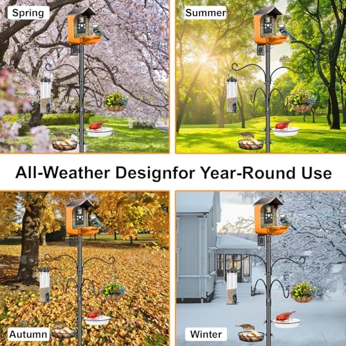Bird Feeder Pole, 92 Inch Squirrel-Proof Bird Feeder Stand with 4 Shepherd Hooks, Water Bowl and Mesh Tray, Adjustable Birdhouse Pole, Perfect for Outdoor Garden & Yard - color: Hook-style