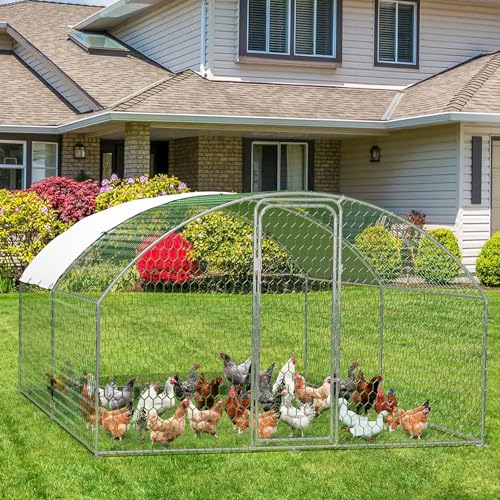 Large Metal Chicken Coop,9.8'Wx13.1'Lx6.6'H Heavy Duty Walkin Chicken Run with Waterproof and Anti-Uv Cover, Chicken Pens Outdoor with Top for Ducks,Peaked Roof Walk-in Poultry Cage for Yard,Farm - color: 1, size: 9.8 x 13.1 x 6.6 FT