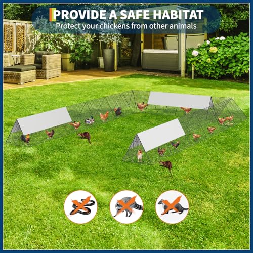 GarveeLife Chicken Tunnels for Outside with Corner Frames, Large Metal Chicken Runs with Weather-Resistant Cover, Portable Poultry Cage for Hens, Ducks, Rabbits, 238.2x161.4x24.2 inch - size: 40.9"L x 29.7"W x 2.8"H