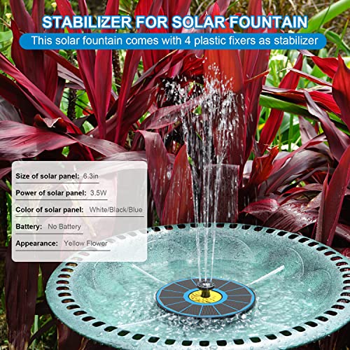 Yzert Solar Fountain for Bird Bath, 3.5W Upgraded Solar Bird Bath Fountain with 4 Fixed Pipes 7 Nozzles No Battery, Solar Fountain Pump for Bird Bath Small Ponds Pool Outdoor(Blue) - color: Blue