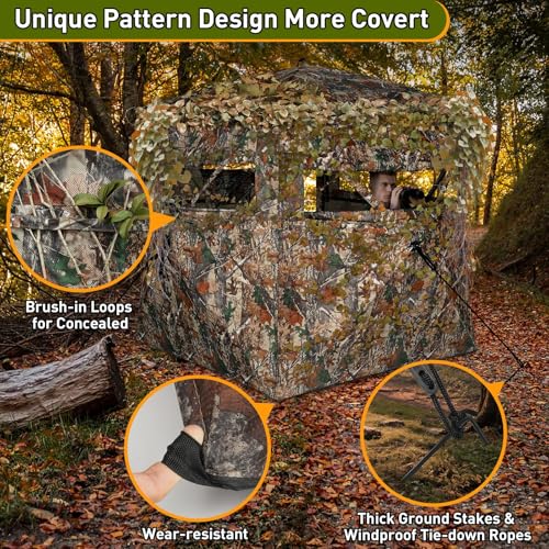 TLC Sport Hunting Blind with Carrying Bag, 270/360 Degree See Through Ground Blind, Pop Up Hunting Tent Portable Concealed Camouflage Tent for 2/3/4 Person - size: 3-4 Person